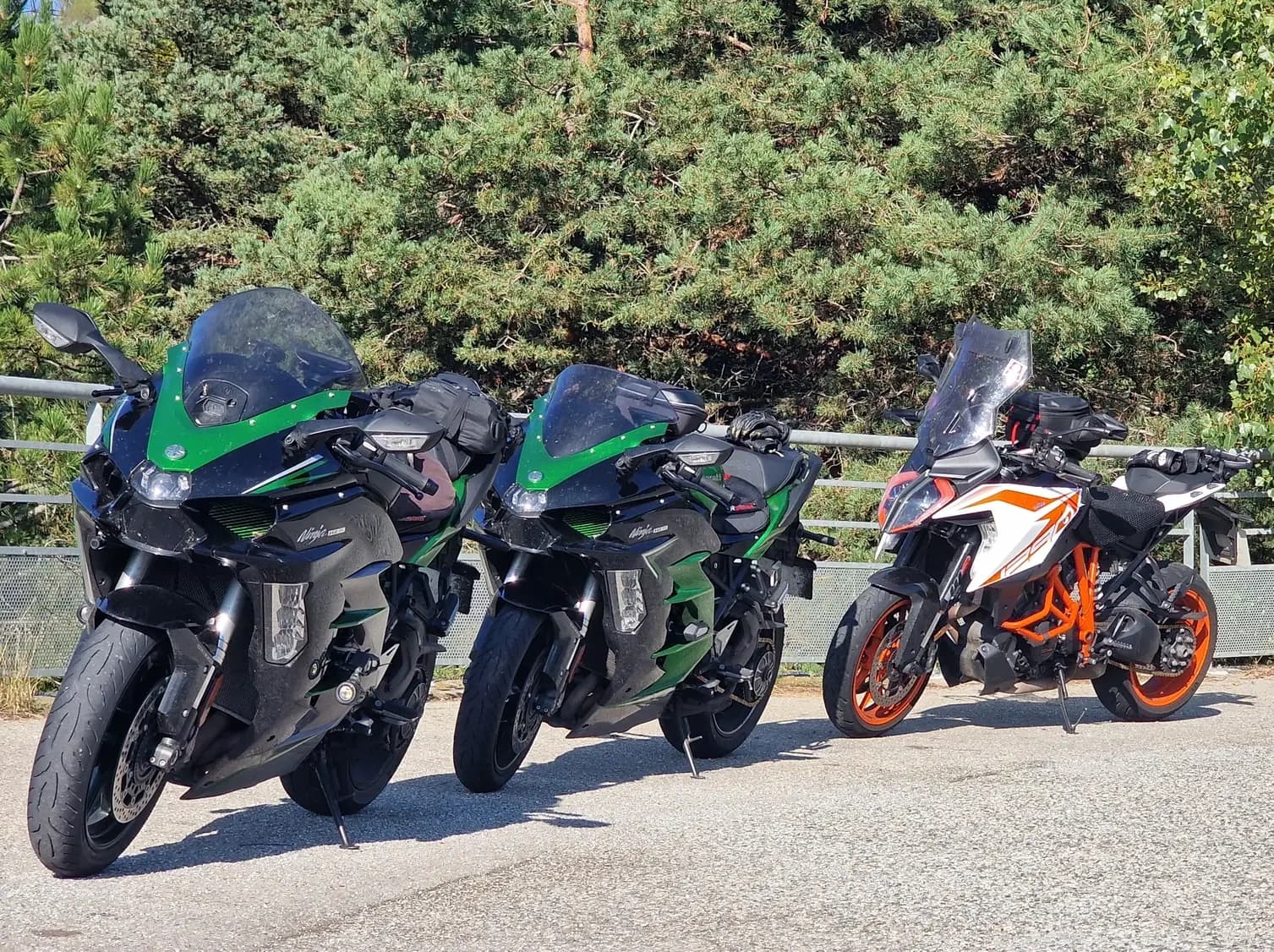 Group of motorcycles on scenic European mountain road